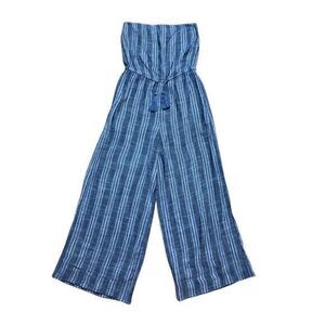 Elan Striped Strapless Wide Leg‎ Jumpsuit Womens Medium Gray White